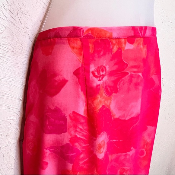 Vintage y2k Style Bright Pink Floral Slip Skirt Sheer Overlay Women's 12 - Picture 3 of 6